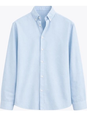 Basic Oversize Pamuk  Keten Gömlek Mavi