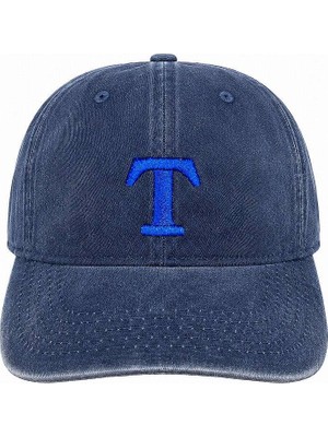 Tesbihname Unisex Vintage Beyzbol Şapkası - Isme Özel Harf Nakışlı - Eskitme Kumaş - Lacivert - Metal Tokalı