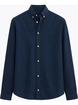 Basic Oversize Pamuk  Keten Gömlek Lacivert