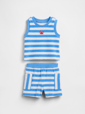 Gap Bebek Mavi Bebek Havlusu Terry Çizgili Outfit Set