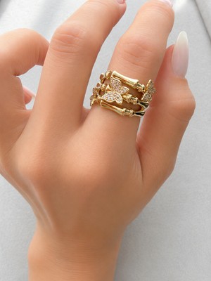 Laviona Jewelry Xuping 14K 3 Sıra Kelebek Model Yüzük