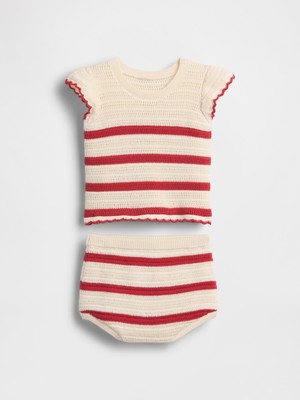Gap Bebek Kırmızı Baby Crochet Stripe Outfit Set
