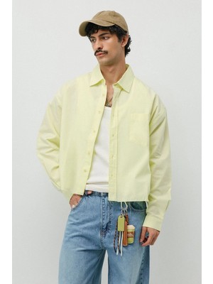 Vamos Keten Boxy Fit Crop Gömlek Sarı