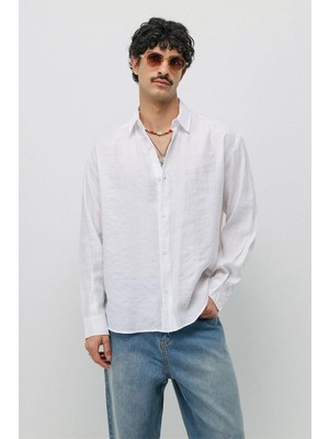 Vamos Dökümlü Oversize Modal Karışımlı Gömlek Beyaz