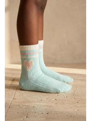 Bony Socks Çocuk Kalpli Soket Çorap Açık Yeşil