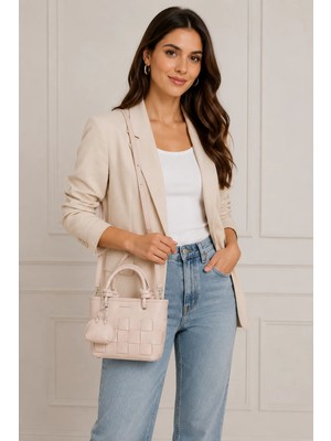 Nas Bag Premium Şık Kadın 2 Li Set ve Charmlı ve Cüzdanlı  El ve Çapraz Çanta Kum