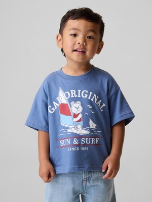 Gap Erkek Bebek Mavi Oversized Grafik Baskılı T-Shirt