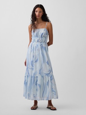 Gap Kadın Açık Mavi Tiered Tie-Back Maxi Elbise