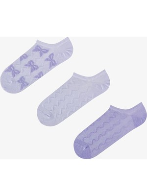 Penti 3 Çift Burun Dikişsiz Pamuklu Renkli Fiyonk Kabartma Desenli Sneaker Çorap