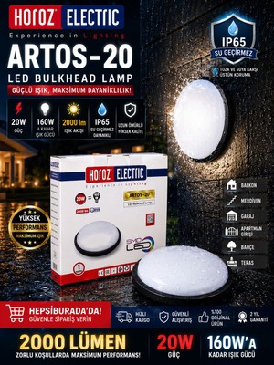 Horoz Artos -20 LED Tavan Armatürü 20W 2000LM IP65 Su Geçirmez Oval Nemliyer 5ADET Siyah Kasa