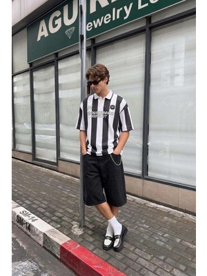Oversize Polo Yaka Forma Tişört Siyah