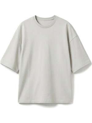 Vamos Kısa Kollu Yıkamalı Oversize Tişört Açık Gri