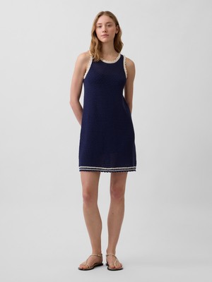 Gap Kadın Lacivert 100% Pamuk Crochet Mini Elbise
