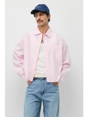 Vamos Keten Boxy Fit Crop Gömlek Pembe