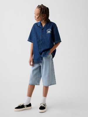 Gap Erkek Çocuk Açık Mavi Kids Ultrasoft Denim Baggy Şortlar
