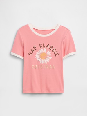Gap Kız Çocuk Somon Ringer Grafik Baskılı T-Shirt