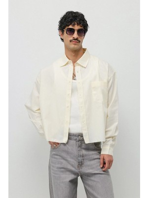 Vamos Keten Boxy Fit Crop Gömlek Ekru