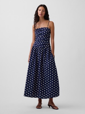 Gap Kadın Lacivert Poplin Drop-Waist Maxi Elbise