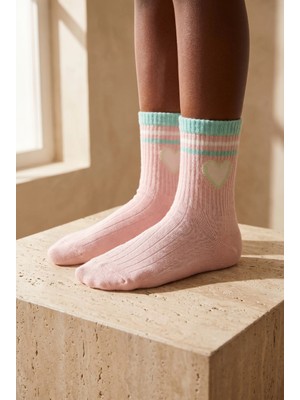 Bony Socks Çocuk Kalpli Soket Çorap Pembe