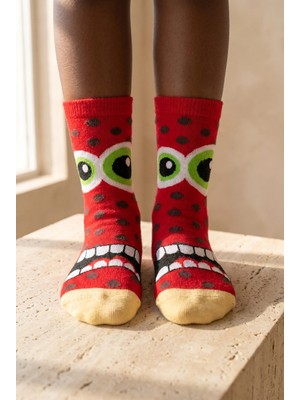 Bony Socks Çocuk Sevimli Canavar Desenli Soket Çorap Kırmızı