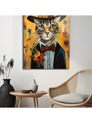 GLAZELLA Bay Şapkalı Kedi: Neşeli ve Sanatsal Temperli Cam Tablo