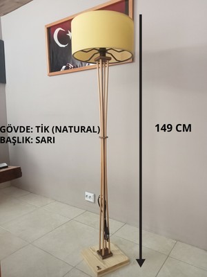 Balsa Dekor Köşe Aydınlatma-Ahşap Ayaklı Lambader Tik Naturel Sarı