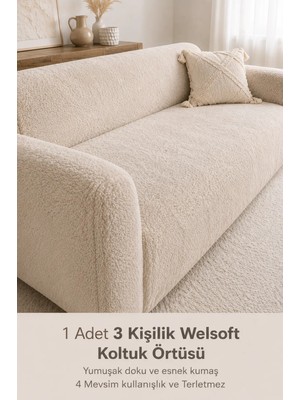 Btf Home Yumuşacık Welsoft Lastikli 3 Kişilik Koltuk Örtüsü Kaymaz Esnek ve Yıkanabilir Koltuk Kılıfı