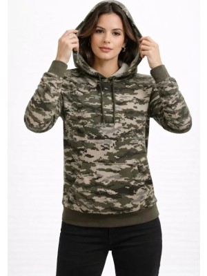 Pazarcan Kamuflaj Desenli 2 Iplik 4 Mevsim Kapüşonlu Kanguru Cepli Hoodie Sweatshirt - Kamuflaj