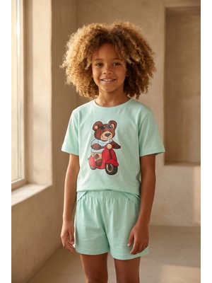 Bony Socks Çocuk Motorlu Teddy Desenli Şortlu Pijama Takımı