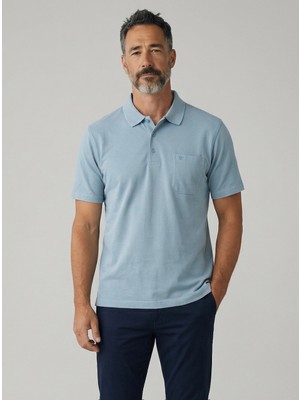 Simenti Erkek Yakalı Cepli Pike Lacoste Kumaş Mavi Baba Tshirt