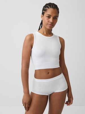Gap Kadın Beyaz Fitilli Seamless Crop Kolsuz Üst
