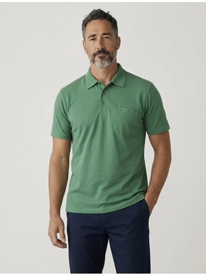 Simenti Erkek Yakalı Cepli Pike Lacoste Kumaş Yeşil Baba Tshirt