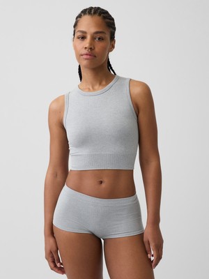 Gap Kadın Gri Fitilli Seamless Crop Kolsuz Üst