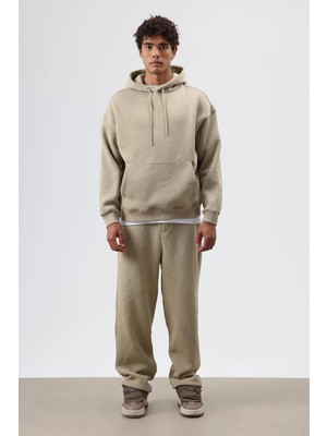 Vamos Basic Oversize Yıkamalı Hoodie Haki
