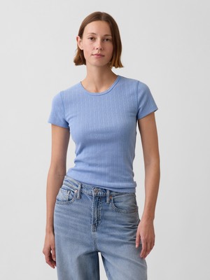 Gap Kadın Açık Mavi Pointelle Bisiklet Yaka T-Shirt
