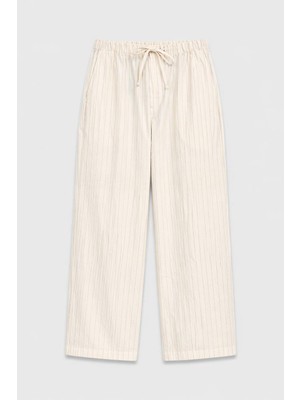 Vamos Çizgili Lyocell Karışımlı Relax Fit Pantolon Krem
