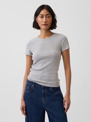Gap Kadın Gri Pointelle Bisiklet Yaka T-Shirt