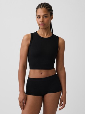 Gap Kadın Siyah Fitilli Seamless Crop Kolsuz Üst