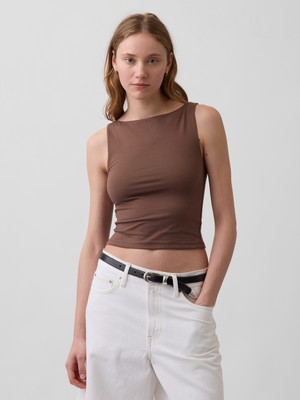 Gap Kadın Kahverengi Closeknit Jersey Boatneck Crop Kolsuz Üst