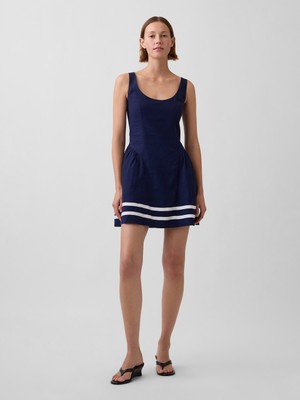 Gap Kadın Lacivert Keten Karışımlı Drop-Waist Mini Elbise