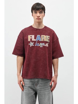 Vamos Baskılı Oversize Tişört Bordo