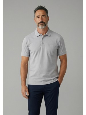 Simenti Erkek Yakalı Cepli Pike Lacoste Kumaş Gri Baba Tshirt