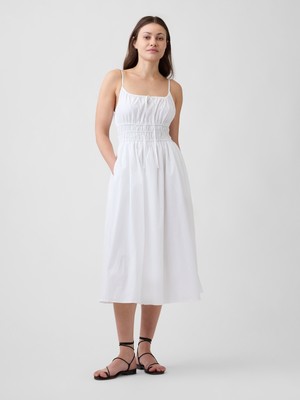 Gap Kadın Beyaz Smocked Tie-Front Midi Elbise