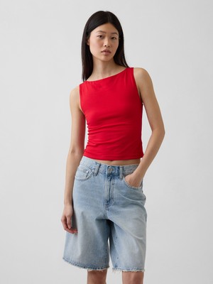 Gap Kadın Kırmızı Closeknit Jersey Boatneck Crop Kolsuz Üst