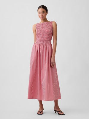 Gap Kadın Kırmızı Smocked Boatneck Maxi Elbise