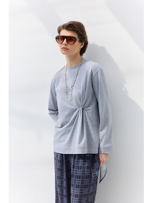 Kadriye Baştürk Düğüm Detaylı T-Shirt Gri Melanj