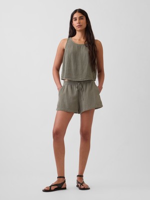 Gap Kadın Haki 4" Mid Rise Pamuk Gauze Easy Şort