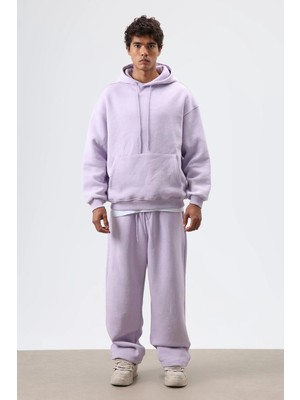 Vamos Basic Oversize Yıkamalı Hoodie Lila