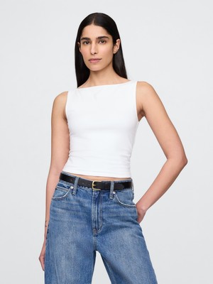 Gap Kadın Beyaz Closeknit Jersey Boatneck Crop Kolsuz Üst