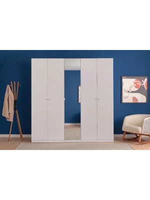 Vivense Luna Nox Wood Gardırop, Beyaz, 5 Kapaklı